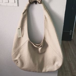 Anthropologie Pebbled Leather Slouchy Bag NWT Cream